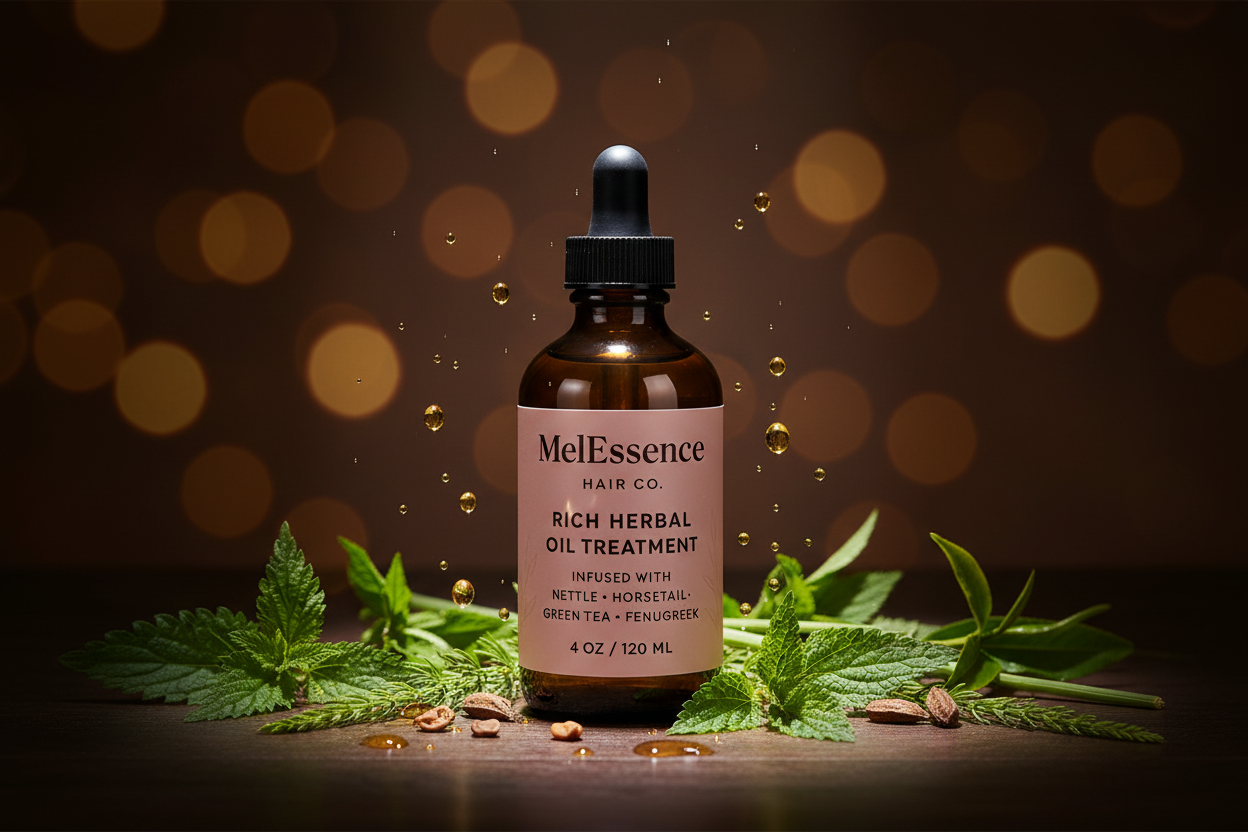 use my branding for my melessence hair co rich herbal oil treatment bottle